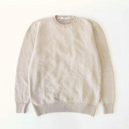 beige Lメンズ Birdseyeクル-ネックセ-タ-・画像