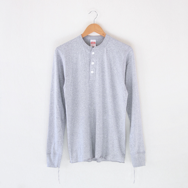 Mヘンリ-ネック L/S Tee Heather Gray・画像