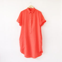 L012 CORAL 40リネン シャツワンピ-ス・画像