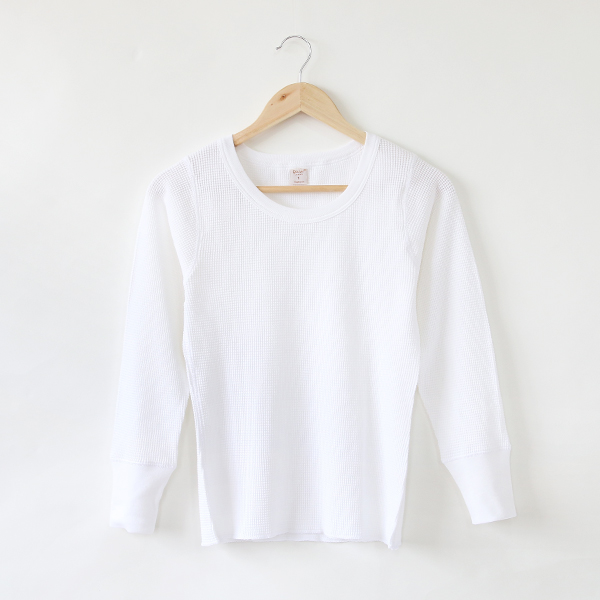 WHITEワッフルロングスリ-ブカットソ-・画像