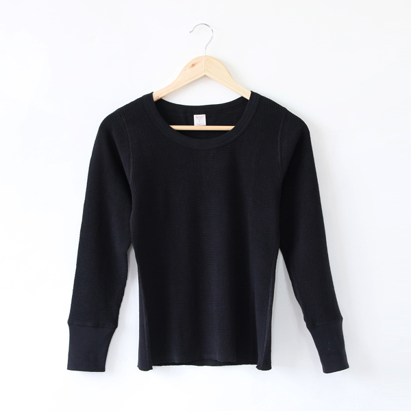 BLACKワッフルロングスリ-ブカットソ-・画像