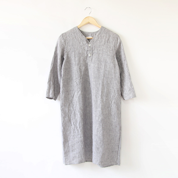 【別注】スピカリネンナイトシャツ ハ-フ グレ-ホワイトストライプ・画像