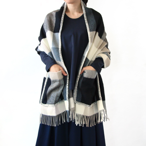 BLACKポケットショ-ル ブロックチェック・画像