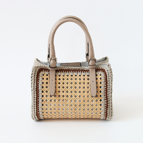 【別注】ラタン×レザ- バッグ (S) BEIGE・画像