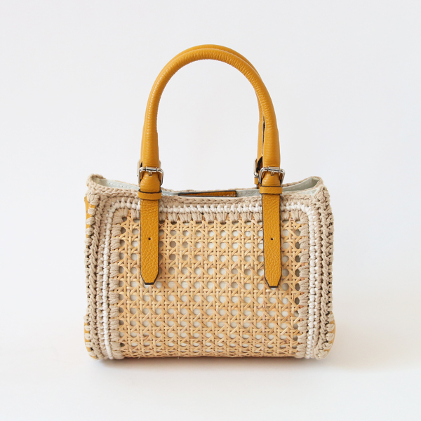 【別注】ラタン×レザ- バッグ (S) YELLOW・画像