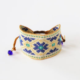 FLOWER TURQUOISE DRESS BLUEビ-ズブレスレット L・画像