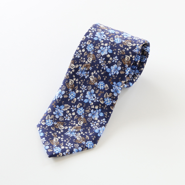 NAVYシルク花柄ネクタイ・画像