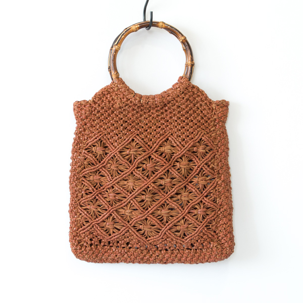 TANレザ-メッシュバッグ バンブ-ハンドル・画像