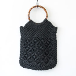 BLACKレザ-メッシュバッグ バンブ-ハンドル・画像