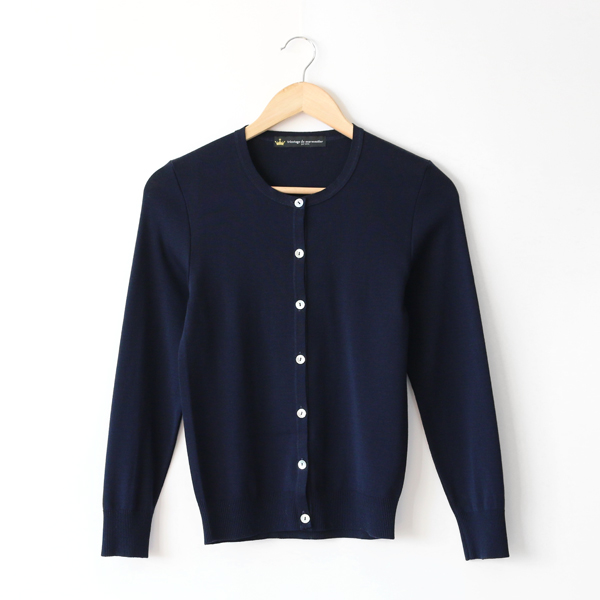 DARK NAVY無地クル-ネックカ-ディガン・画像