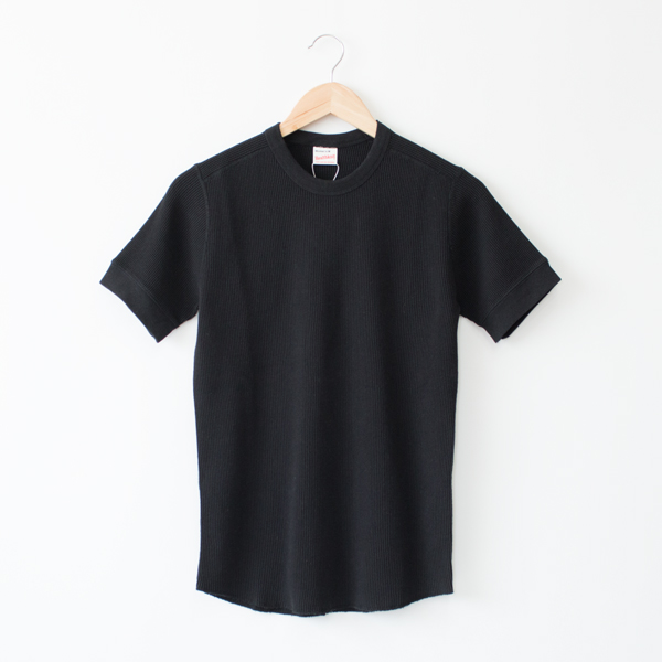 BLACK【別注】ワッフルクル-ネックショ-トスリ-ブ・画像