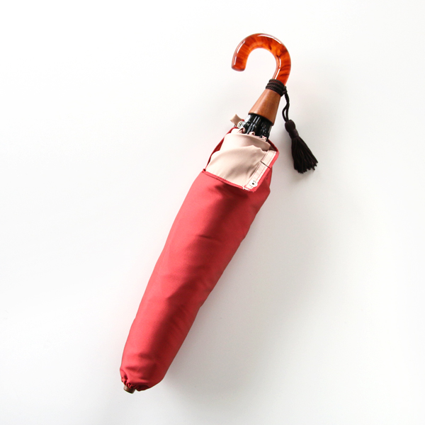 甲州織 折りたたみ傘 かさね コ-ラルレッド/アイボリ-・画像