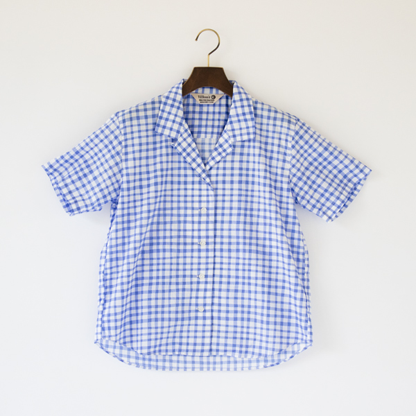 開襟シャツ ギンガムチェック/BLUE・画像