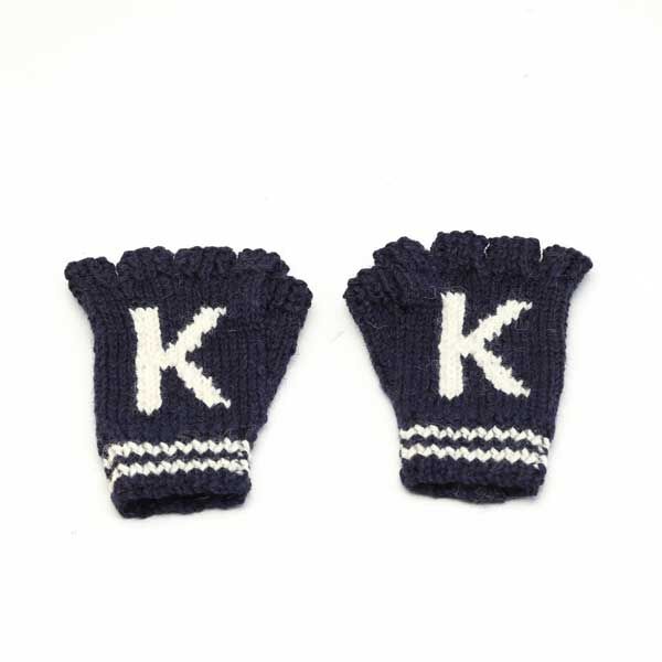 （K）NAVY ECRUメンズ 指先なしニットグロ-ブ・画像