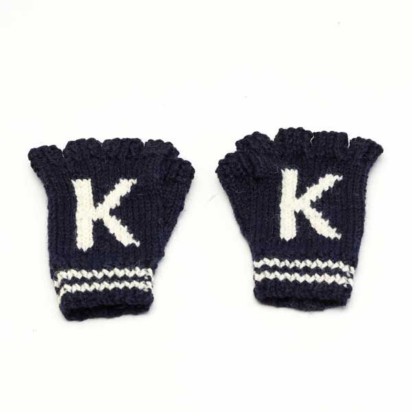 （K）NAVY ECRU LADIESレディ-ス 指先なしニットグロ-ブ・画像