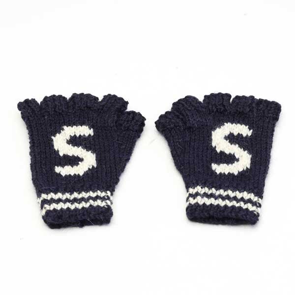 （S）NAVY ECRUメンズ 指先なしニットグロ-ブ・画像