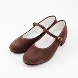 4/23cmロ-ヒ-ルワンストラップシュ-ズ Suede chocolate・画像