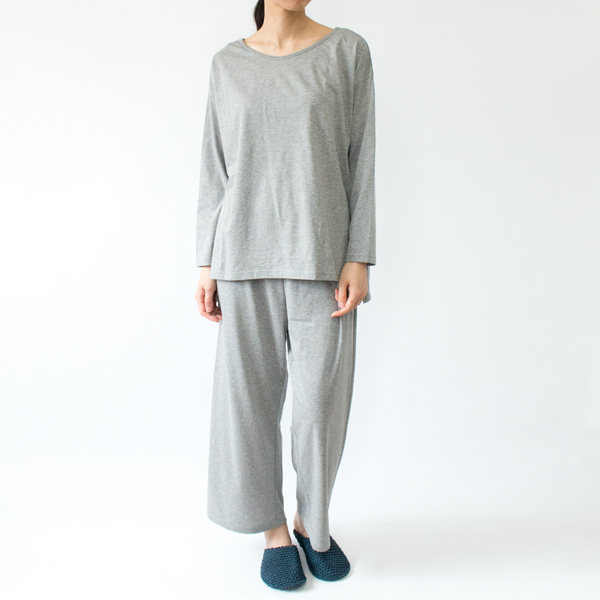 【別注】天竺編み コットンロングスリ-ブパジャマ グレ-・画像