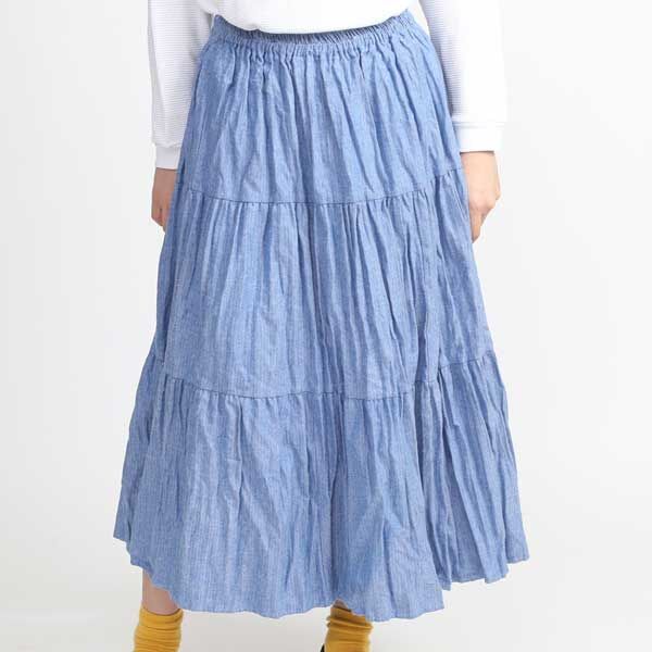 HERRINGBONE BLUEコットンティア-ドスカ-ト・画像