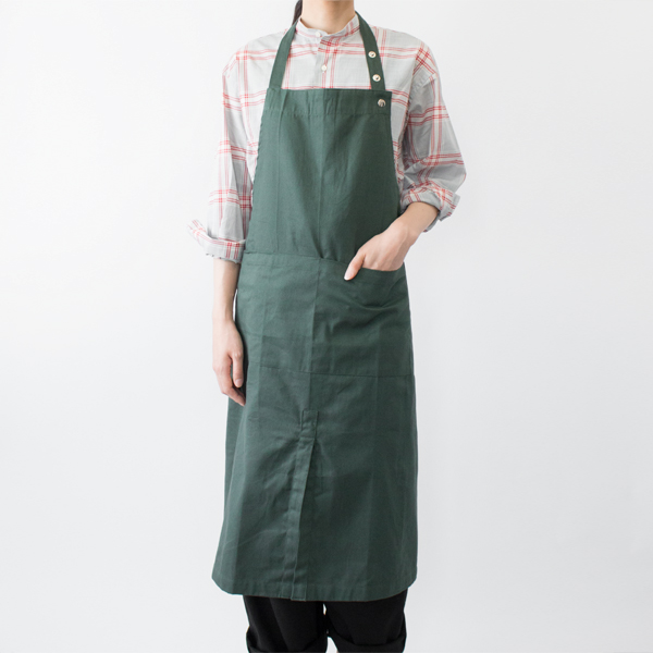 DARK GREEN男女兼用エプロンウィズワイドポケット・画像