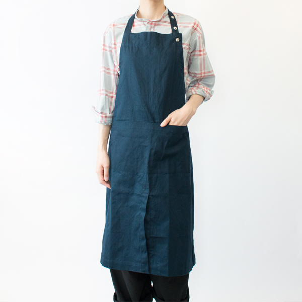 DARK BLUE男女兼用エプロンウィズワイドポケット・画像