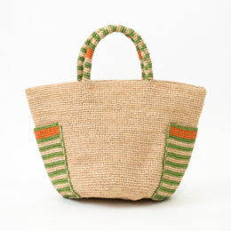NATURAL/GREENバケット形 ラフィアバッグ・画像