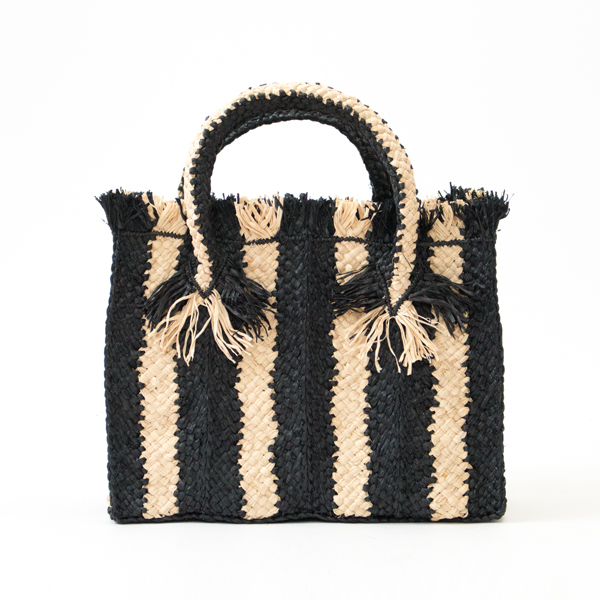 BLACK/NATURALストライプ ラフィアバッグ・画像