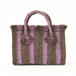 GREY/PURPLEストライプ ラフィアバッグ・画像