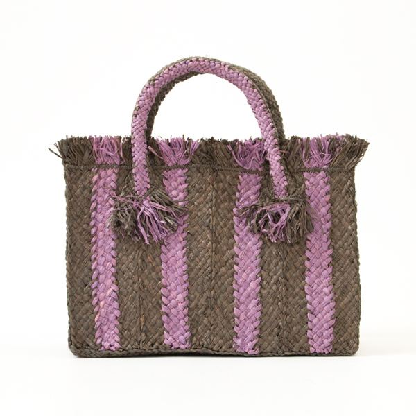 GREY/PURPLEストライプ ラフィアバッグ・画像