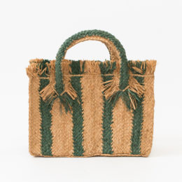 MOCHA/GREENストライプ ラフィアバッグ・画像