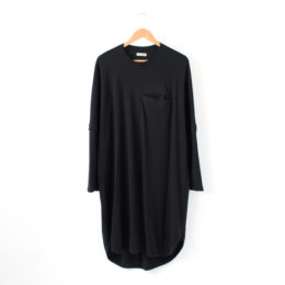 ブラック綿スム-ス×リネンウ-ル ポケットチュニックカットソ-・画像