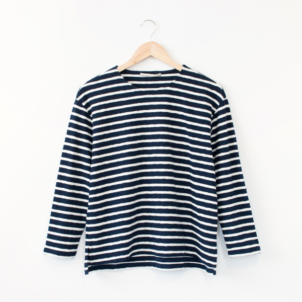 NAVY/WHITEミニパイルボ-ダ-Tシャツ・画像