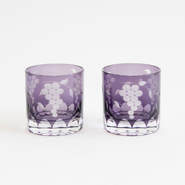 むらさき/ペア江戸切子 葡萄文様 ミニオ-ルド・画像