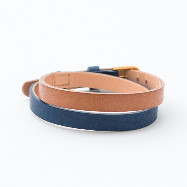 インディゴ/キャメル【別注】7mm幅ツ-トンベルト 二重巻き・画像