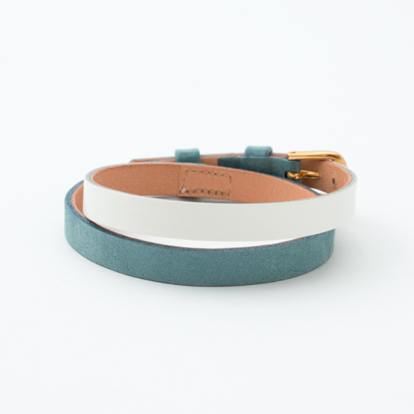 ブル-グレ-/ホワイト【別注】7mm幅ツ-トンベルト 二重巻き・画像