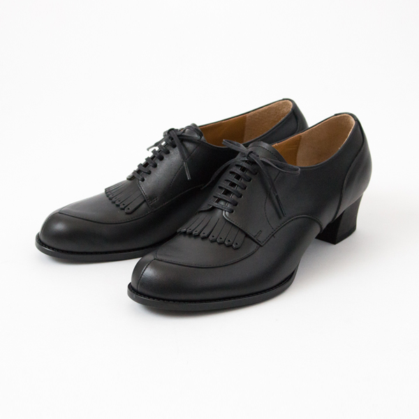 25.0chausser キルト付きレ-スアップパンプス BL・画像