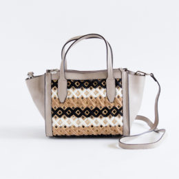 【別注】ラタン×ウ-ル手編みバッグ TAUPE・画像