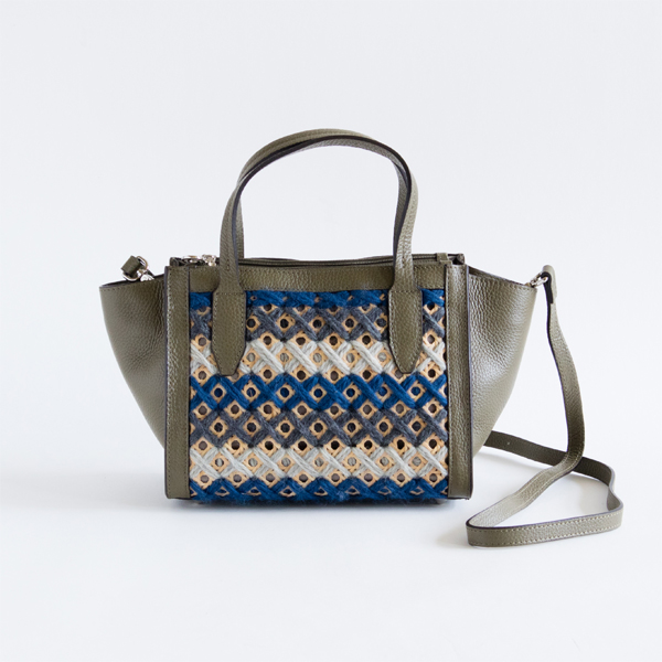 【別注】ラタン×ウ-ル手編みバッグ OLIVE・画像