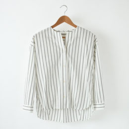 IVORYコットンストライプ ノ-カラ-シャツ・画像