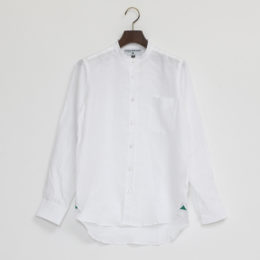 White 34リネンロングスリ-ブシャツ バンドカラ-・画像
