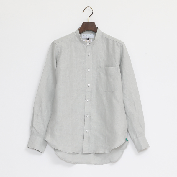 Pure Grey 32リネンロングスリ-ブシャツ バンドカラ-・画像