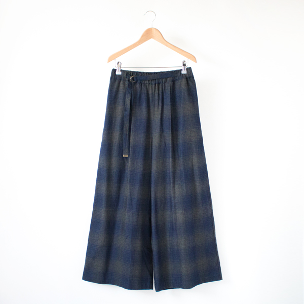 GREY/NAVYチェックワイドパンツ・画像