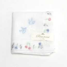 ホワイトポワンポワン ベトナム手刺繍ハンカチ ハト・画像