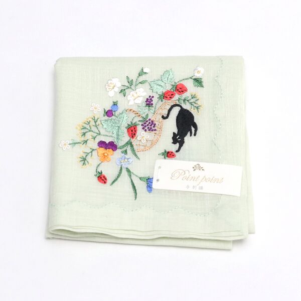グリ-ンポワンポワン ベトナム手刺繍ハンカチ キャット・画像