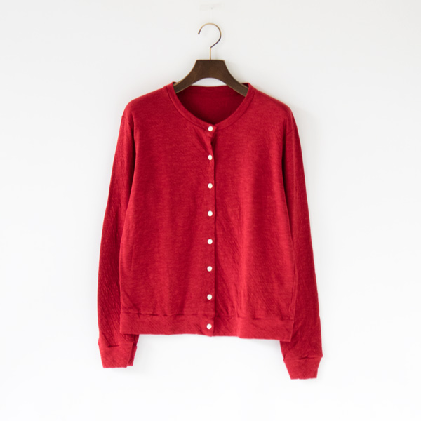 深緋 Lクル-ネックカ-ディガン・画像