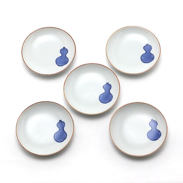 銘々皿5客セット 三寸丸 染付瓢箪・画像