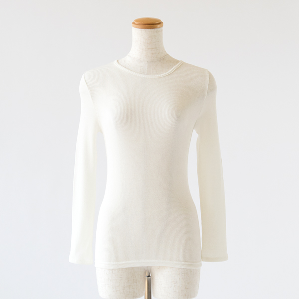 WHITE綿ウ-ル丸胴 長袖クル-ネック・画像