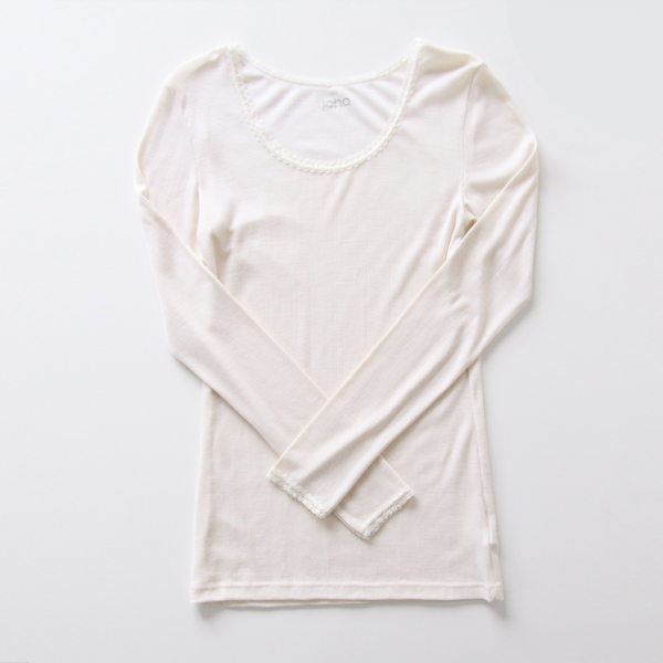 ホワイト Sウ-ル・シルクロングスリ-ブ・画像