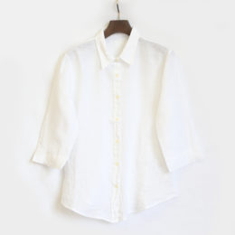 WHITE/40リネン ハ-フスリ-ブシャツ NOMAL・画像