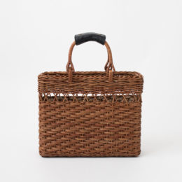 【別注】あけびのかご 角型手提げ 透かし入り レザ-ハンドル付・画像